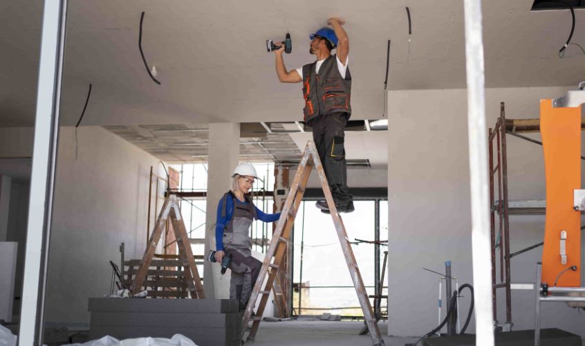 Portada del blog pasos en la construcción de una casa donde se ve a dos trabajadores realizando una obra